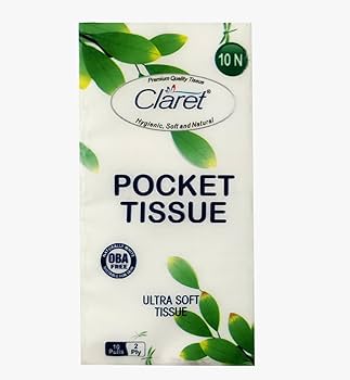 Claret Soft Ultra Pocket Tissue – 2-Ply, Skin-Friendly, 100% Virgin Pulp, 10 Pulls per Pack, 10 Packs per Packet, Convenient and Easy to Carry
