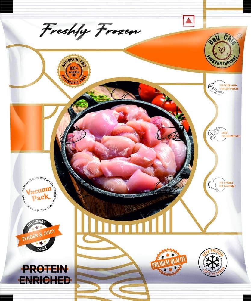 Delichic Boneless Frozen Chicken Tikka Cubes Cut - 500 g