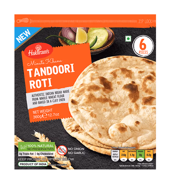 HALDIRAM DELHI 360g Tandoori Roti - Authentic Veg Frozen Food, Made with Whole Wheat Flour | frozen veggies