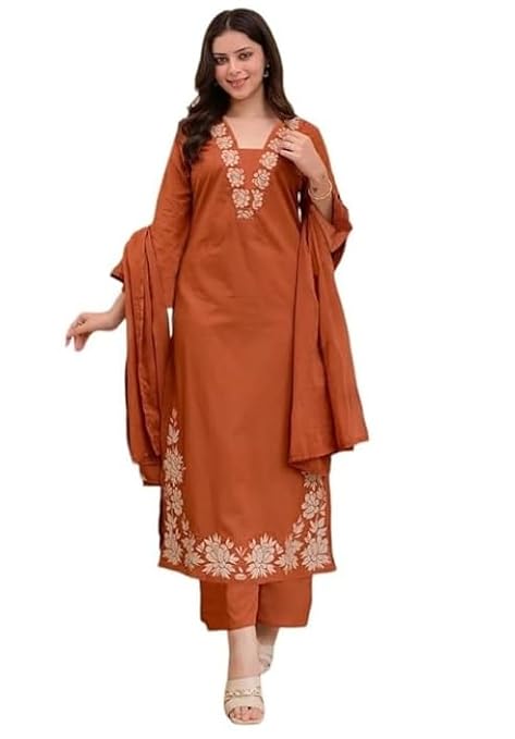 Klosia Women Solid Embroidery Kurta and pant set With Dupatta