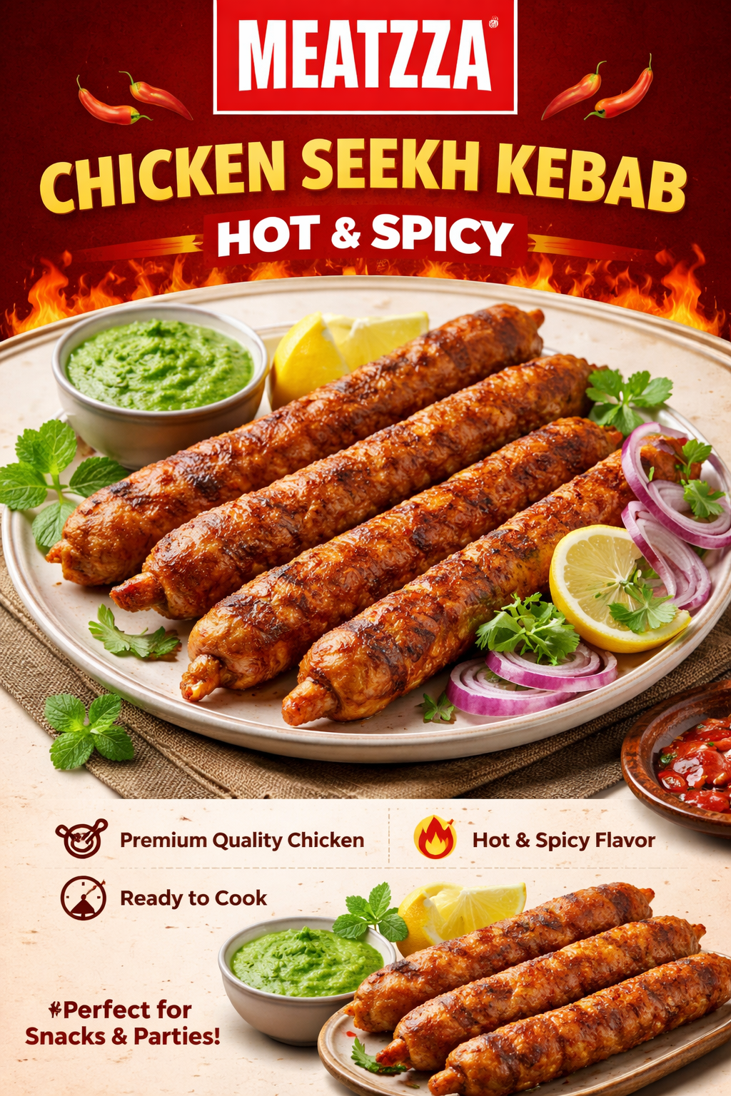 MEATZZA HOT N SPICY SEEKH KEBAB 500 GM