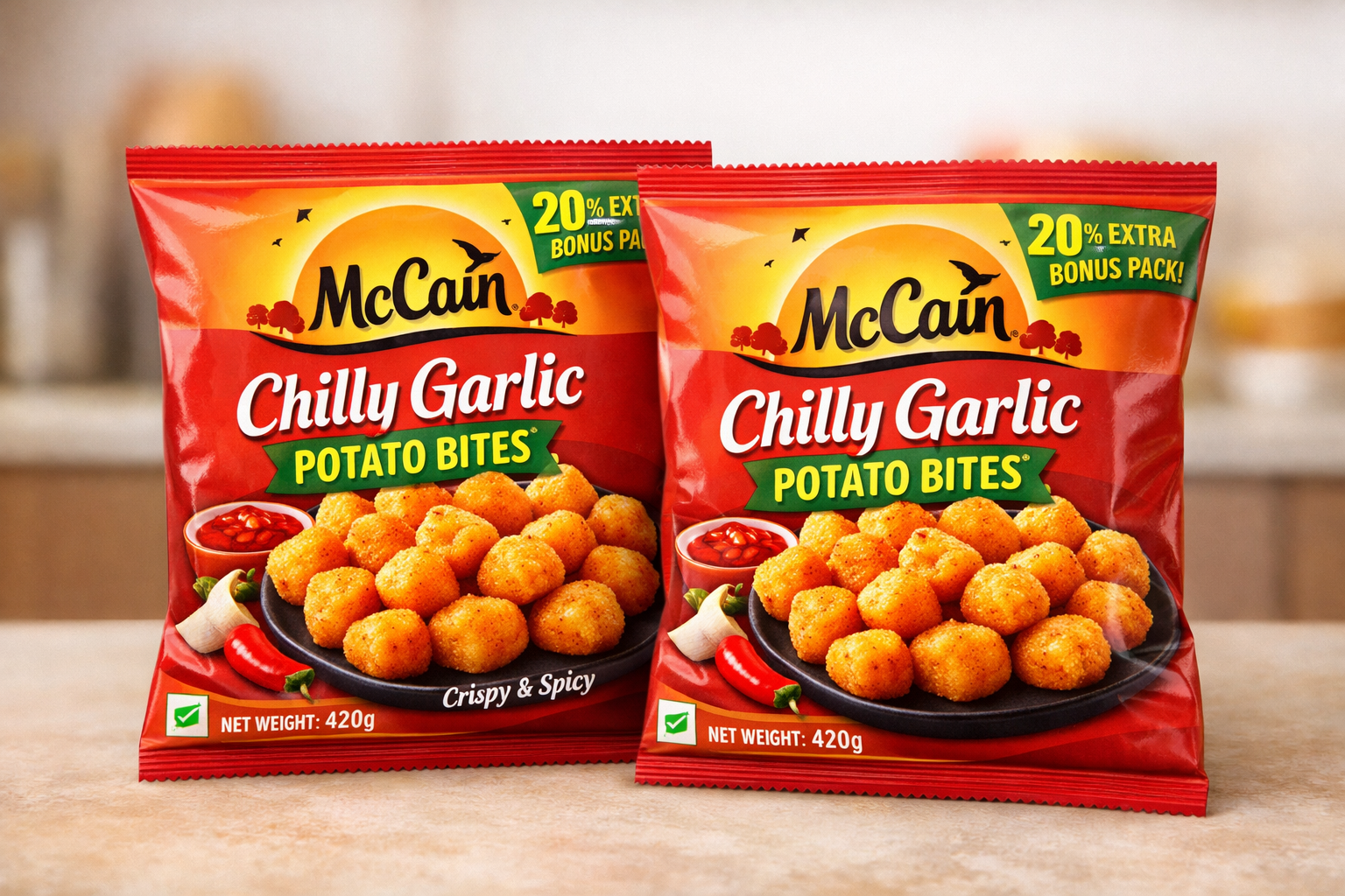 MCCAN CHILLY GARLIC POTATO BITES 20% BON 420GM