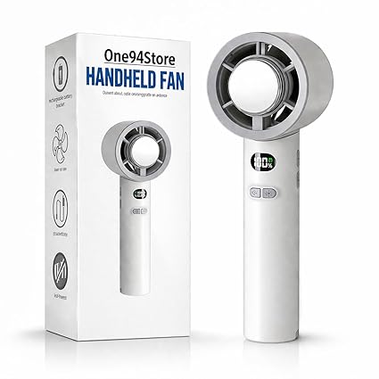 One94Store Portable Hand Fan | 1800mAh Rechargeable Battery | Digital Display | Touch Control | 3 Speed Modes with 150 speed dailing Button | Personal Cooling Fan for Home, Office & Travel - white