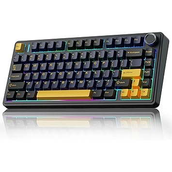 AULA F75 75% Wireless PBT Keycaps Mechanical Keyboard | Hot Swappable, Pre-lubed Linear Switches | RGB Backlit, 2.4GHz/Type-C/Bluetooth Gaming Keyboard (Thunder Black, Star-Vector(Seiya) Switch)