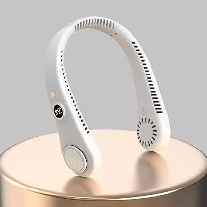 Gesto Portable Neck Fan Rechargeable – Hands-Free Neck Fan for Summer With 1500 mAh Battery & Display | 5-Speed 360° Airflow, USB Charging Personal Fan for Home, Kitchen, Gym, Travel, Running -White