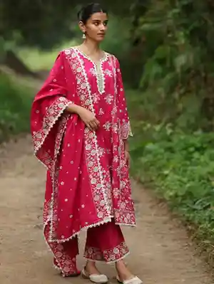 Amayra Rayon Women's Embroidered Alia Cut Kurta With Pant And Dupatta Set