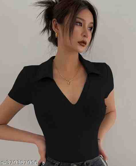 Stylish Women Collar Top Long Half sleeves