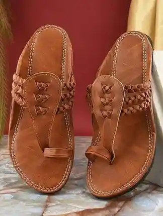 Anjaneya Creations Men's Kolhapuris Handcrafted Tan Leather Slip-On