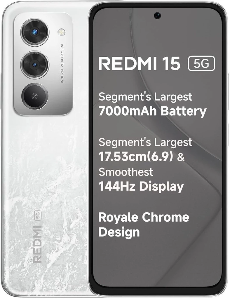 Redmi 15 5G Midnight Black 6GB + 128GB | Segment's Largest 7000mAhA Battery | Segment's Largest Display 17.53cm(6.9) Up to 144Hz | Snapdragon 6s Gen 3 | 18W Reverse Charging | 50MP AI Dual Camera