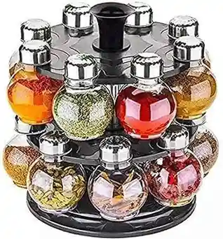 PALAK Multipurpose Plastic Big Revolving Spice Rack 16 in 1 Masala Rack Set Condiment Set Spice Container jar